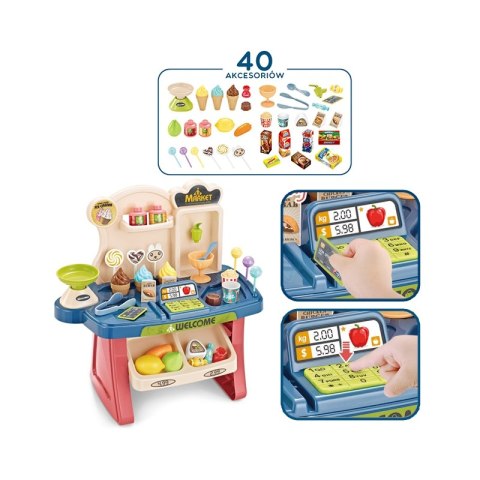 WOOPIE Sklep Supermarket Wózek na Zakupy Lody Słodycze + 40 Akc. Woopie WOOPIE Sklep Supermarket Wózek na Zakupy Lody Słodycze + 40 Akc. Woopie