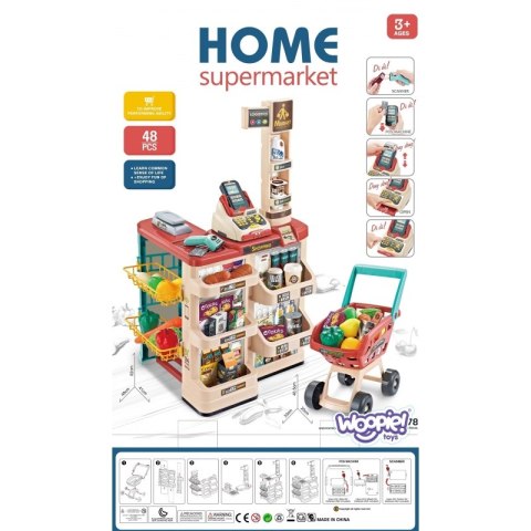 WOOPIE Sklep Supermarket z Wózkiem Sklepowym Waga Kasa Skaner + 48 Akc. Woopie WOOPIE Sklep Supermarket z Wózkiem Sklepowym Waga Kasa Skaner + 48 Akc. Woopie