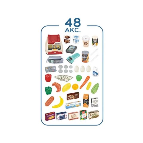 WOOPIE Sklep Supermarket z Wózkiem Waga Kasa Skaner + 48 Akc. Woopie WOOPIE Sklep Supermarket z Wózkiem Waga Kasa Skaner + 48 Akc. Woopie