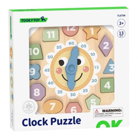 TOOKY TOY Zegar Drewniana Zabawka Edukacyjna Nauka Czasu Kształtów Tooky Toy TOOKY TOY Zegar Drewniana Zabawka Edukacyjna Nauka Czasu Kształtów Tooky Toy