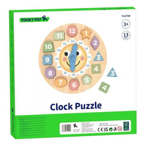 TOOKY TOY Zegar Drewniana Zabawka Edukacyjna Nauka Czasu Kształtów Tooky Toy TOOKY TOY Zegar Drewniana Zabawka Edukacyjna Nauka Czasu Kształtów Tooky Toy