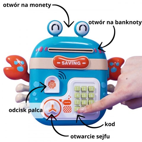 WOOPIE Elektroniczna Skarbonka Sejf Bankomat na Pin Kod Dostępu Krab Plecak Niebieski Woopie WOOPIE Elektroniczna Skarbonka Sejf Bankomat na Pin Kod Dostępu Krab Plecak Niebieski Woopie
