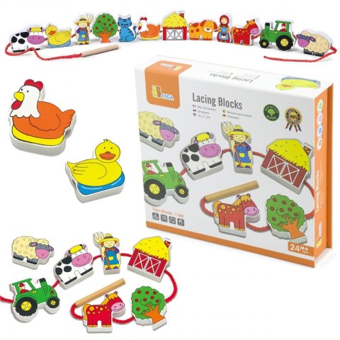 VIGA Drewniana Przeplatanka Klocki Farma do Nawlekania Montessori Viga Toys VIGA Drewniana Przeplatanka Klocki Farma do Nawlekania Montessori Viga Toys