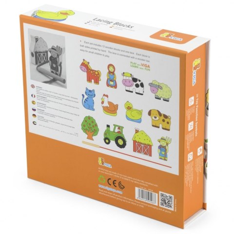 VIGA Drewniana Przeplatanka Klocki Farma do Nawlekania Montessori Viga Toys VIGA Drewniana Przeplatanka Klocki Farma do Nawlekania Montessori Viga Toys