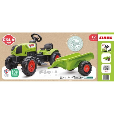 FALK Traktor Claas Zielony na Pedały z Przyczepą + Klakson od 2 Lat. FALK FALK Traktor Claas Zielony na Pedały z Przyczepą + Klakson od 2 Lat. FALK