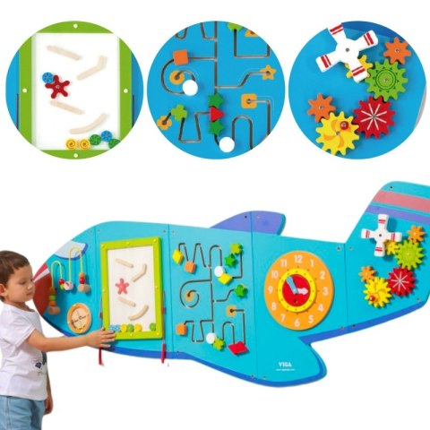 VIGA Drewniana Tablica Sensoryczna Manipulacyjna Samolot Certyfikat FSC Montessori Viga Toys VIGA Drewniana Tablica Sensoryczna Manipulacyjna Samolot Certyfikat FSC Montessori Viga Toys