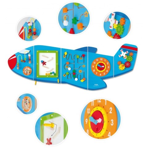 VIGA Drewniana Tablica Sensoryczna Manipulacyjna Samolot Certyfikat FSC Montessori Viga Toys VIGA Drewniana Tablica Sensoryczna Manipulacyjna Samolot Certyfikat FSC Montessori Viga Toys