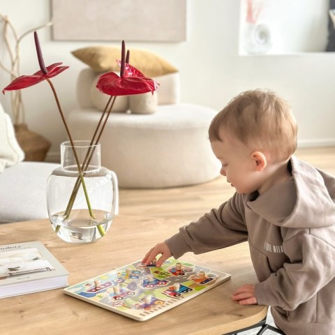 TOOKY TOY Drewniane Puzzle Montessori Transport Pojazdy z Pinezkami Do Dopasowania Tooky Toy TOOKY TOY Drewniane Puzzle Montessori Transport Pojazdy z Pinezkami Do Dopasowania Tooky Toy
