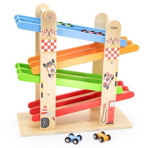 VIGA Drewniana Podwójna Zjeżdżalnia Dla Samochodzików Tor Wyścigowy Viga Toys VIGA Drewniana Podwójna Zjeżdżalnia Dla Samochodzików Tor Wyścigowy Viga Toys