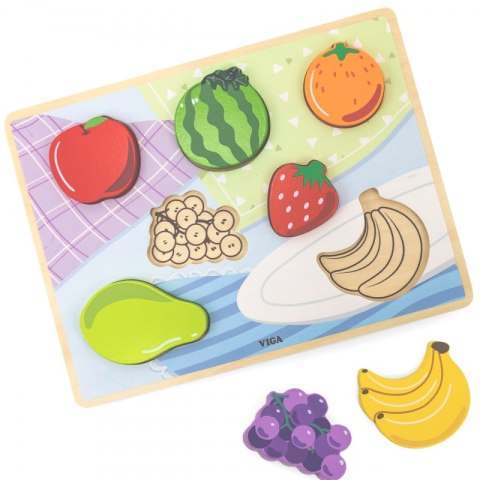 VIGA Drewniane Puzzle Układanka Montessori 2w1 Figurki Owoce Viga Toys VIGA Drewniane Puzzle Układanka Montessori 2w1 Figurki Owoce Viga Toys