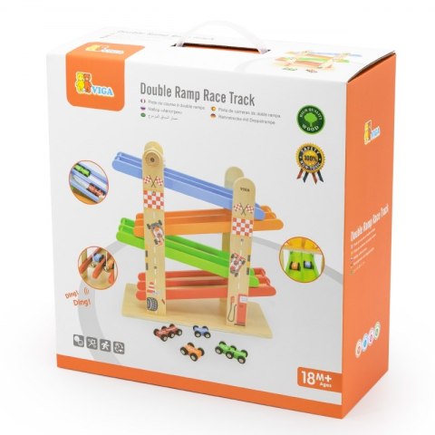 VIGA Drewniana Podwójna Zjeżdżalnia Dla Samochodzików Tor Wyścigowy Viga Toys VIGA Drewniana Podwójna Zjeżdżalnia Dla Samochodzików Tor Wyścigowy Viga Toys