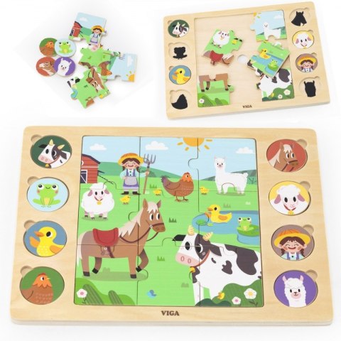 VIGA Drewniane Puzzle Odgadnij Po Cieniu - Farma Układanka 17 el. Viga Toys VIGA Drewniane Puzzle Odgadnij Po Cieniu - Farma Układanka 17 el. Viga Toys