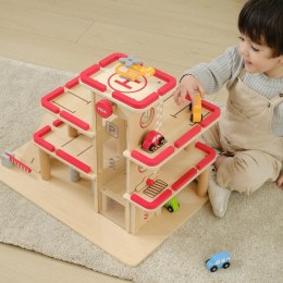 VIGA Drewniany Parking dla Samochodzików z Windą 4 Autka Helikopter Viga Toys