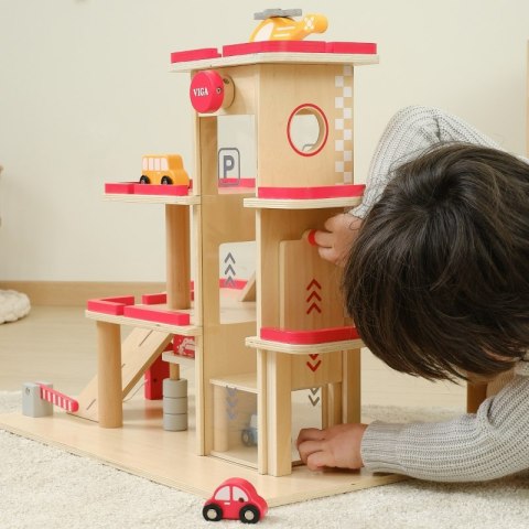 VIGA Drewniany Parking dla Samochodzików z Windą 4 Autka Helikopter Viga Toys VIGA Drewniany Parking dla Samochodzików z Windą 4 Autka Helikopter Viga Toys