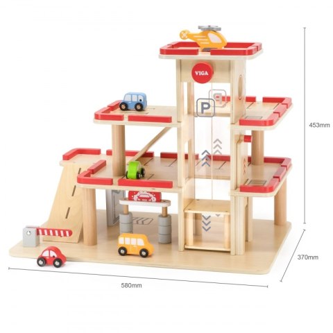 VIGA Drewniany Parking dla Samochodzików z Windą 4 Autka Helikopter Viga Toys VIGA Drewniany Parking dla Samochodzików z Windą 4 Autka Helikopter Viga Toys
