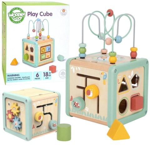 WOOPIE GREEN Drewniana Kostka Aktywności Multifunkcyjna Edukacyjna Sorter Woopie Let's Go Green