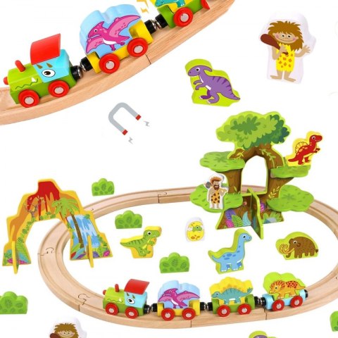 TOOKY TOY Drewniana Magnetyczna Kolejka Dinozaury + Figurki Tooky Toy TOOKY TOY Drewniana Magnetyczna Kolejka Dinozaury + Figurki Tooky Toy