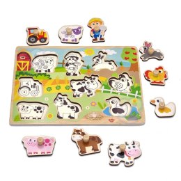 WOOPIE GREEN Drewniane Puzzle Montessori Farma z Pinezkami Do Dopasowania Woopie Let's Go Green