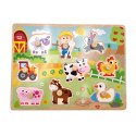 WOOPIE GREEN Drewniane Puzzle Montessori Farma z Pinezkami Do Dopasowania Woopie Let's Go Green