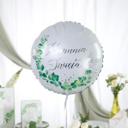 Balon foliowy Komunia Święta Eukaliptus srebrny 45cm 131909 Party PAL - STOJAKI , BALONY,