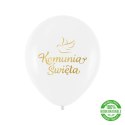 Balony komunijne biodegradowalne Komunia Święta biało-złote 12cali 100szt. 128886 Party PAL - STOJAKI , BALONY,