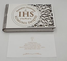 Banknotówka na pieniądze 10 x 15,5cm ażur biała KOMUNIA ŚW IHS CARGO-anioły