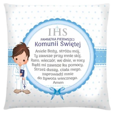 Poduszka Pamiątka I KOMUNII Świętej - Chłopiec Niebieski 3335-KOM4 CARGO-anioły Poduszka Pamiątka I KOMUNII Świętej - Chłopiec Niebieski 3335-KOM4 CARGO-anioły