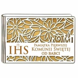 Pudełko na pieniądze banknotówka KOMUNIA - od BABCI - Ażur 3302A-KOM2Z-B CARGO-anioły