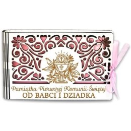 Pudełko na pieniądze banknotówka KOMUNIA- od BABCI i DZIADKA - Ażur 3302A-KOM1R-BD CARGO-anioły