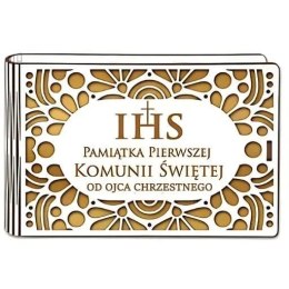 Pudełko na pieniądze banknotówka KOMUNIA - od OJCA CHRZESTNEGO - Ażur 3302A-KOM3Z-OC CARGO-anioły