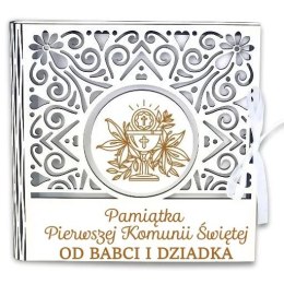 Pudełko na pieniądze kwadrat KOMUNIA- od BABCI i DZIADKA- Ażur 3308A-KOM1B-BD CARGO-anioły