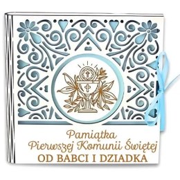 Pudełko na pieniądze kwadrat KOMUNIA - od BABCI i DZIADKA - Ażur 3308A-KOM1N-BD CARGO-anioły