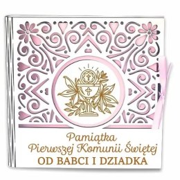 Pudełko na pieniądze kwadrat KOMUNIA - od Babci i Dziadka - Dziewczynka Różowa 3308-KOM3BD CARGO-anioły