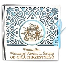 Pudełko na pieniądze kwadrat KOMUNIA - od OJCA CHRZESTNEGO - Ażur 3308A-KOM1N-OC CARGO-anioły