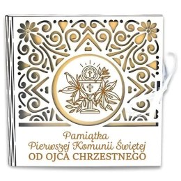 Pudełko na pieniądze kwadrat KOMUNIA - od OJCA CHRZESTNEGO - Ażur 3308A-KOM1Z-OC CARGO-anioły