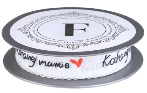 Wstążka 2cm x 10mb biało czerwono czarna "KOCHANEJ MAMIE" - 225593.M. PLASTIFLORA
