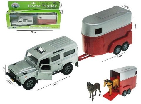Auto Land Rover 13cm z napędem z przyczepą do transportu koni HIPO - zabawki Auto Land Rover 13cm z napędem z przyczepą do transportu koni HIPO - zabawki