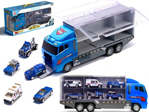 Transporter ciężarówka TIR wyrzutnia + metalowe auta policja Kik sp. z o.o. sp. k. Transporter ciężarówka TIR wyrzutnia + metalowe auta policja Kik sp. z o.o. sp. k.