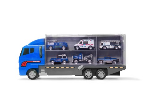 Transporter ciężarówka TIR wyrzutnia + metalowe auta policja Kik sp. z o.o. sp. k. Transporter ciężarówka TIR wyrzutnia + metalowe auta policja Kik sp. z o.o. sp. k.