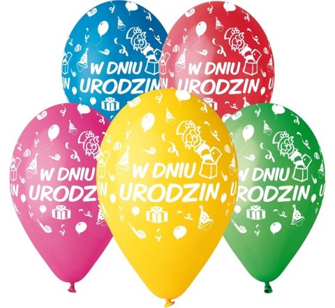 Balony z nadrukiem 5szt W DNIU URODZIN GS110/PG02 GODAN Balony z nadrukiem 5szt W DNIU URODZIN GS110/PG02 GODAN