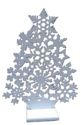 Ozdoba stojąca 25cm CHOINKA II BIAŁA BROKAT MĄKA