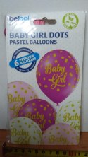 Balony 6szt. BABY GIRL DOTS 12' | 42-28 TAMIPOL