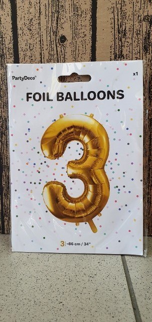 Balon foliowy ,,3'' ZŁOTO 86cm | FB1M-3-019 Partydeco - art.na imprezy Balon foliowy ,,3'' ZŁOTO 86cm | FB1M-3-019 Partydeco - art.na imprezy