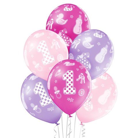 Balony 30cm "1" urodziny dziewczynki 6szt. | BN06-191 ALIGA Balony 30cm "1" urodziny dziewczynki 6szt. | BN06-191 ALIGA