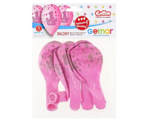 Balony cyfra 1, MAM JUŻ ROCZEK, różowe, 32 cm 5szt. GODAN Balony cyfra 1, MAM JUŻ ROCZEK, różowe, 32 cm 5szt. GODAN
