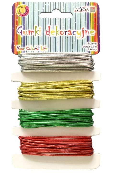 Gumki dekoracyjne na blistrze 2mm x 2m sr, zł, zi, cz | GUM-6434 ALIGA Gumki dekoracyjne na blistrze 2mm x 2m sr, zł, zi, cz | GUM-6434 ALIGA