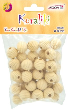 Koraliki drewniane naturalne z tłoczeniami 18mm 40szt. | PJ-0812 ALIGA