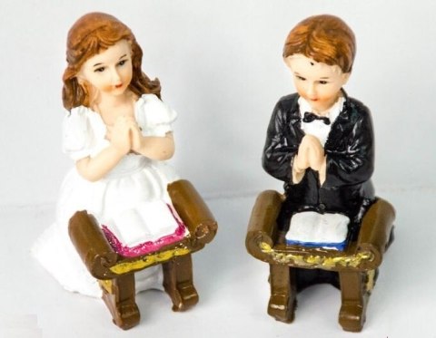 Figurka Dziewczynka i chłopczyk 11 cm Komunia Św. 2szt . 1970 GAJO-torebki ,serwetki