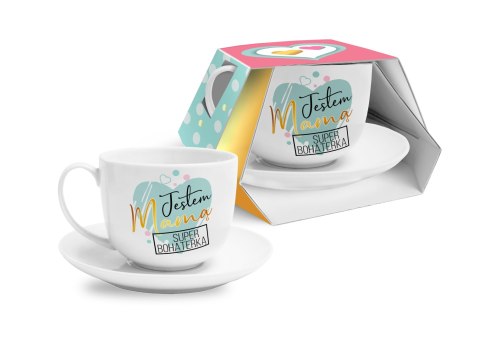 Filiżanka ze spodkiem 400ml - Jestem Mamą BGtech - śmieszne kubki Filiżanka ze spodkiem 400ml - Jestem Mamą BGtech - śmieszne kubki