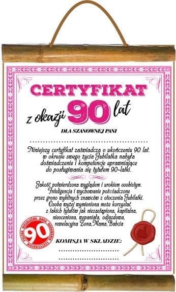 Dyplom certyfikat 90-lat AARON-humor Dyplom certyfikat 90-lat AARON-humor